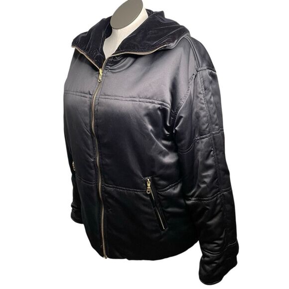 Vtg Metropolitan NY Womens Reversible Satin Velvet Parka M Black Holiday Evening - Picture 5 of 7
